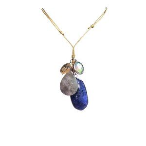 Boho Cluster Pendant Necklace W/ Semi-Precious Stones & Adjustable Cord NWOT
